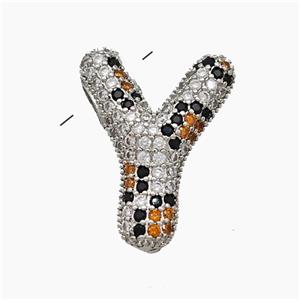 Copper Letter-Y Pendant Micropave Zirconia Platinum Plated, approx 16-23mm, 3-5mm hole