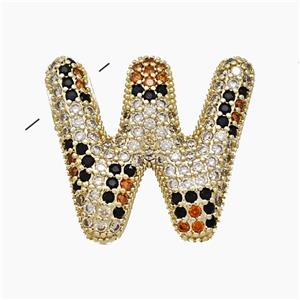 Copper Letter-W Pendant Micropave Zirconia Gold Plated, approx 16-23mm, 3-5mm hole