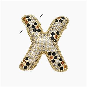Copper Letter-X Pendant Micropave Zirconia Gold Plated, approx 16-23mm, 3-5mm hole
