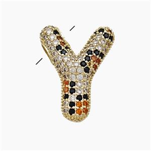 Copper Letter-Y Pendant Micropave Zirconia Gold Plated, approx 16-23mm, 3-5mm hole