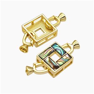 Copper Cord End Pave Abalone Shell Clasp 18K Gold Plated, approx 13mm, 5-12mm