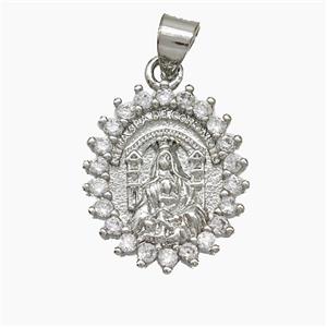 Virgin Mary Charms Copper Pendant Pave Zirconia Platinum Plated, approx 15-17mm