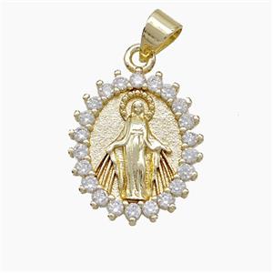 Virgin Mary Charms Copper Pendant Pave Zirconia Gold Plated, approx 15-17mm
