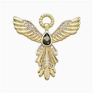 Copper Angel Wing Pendant Pave Zirconia Teardrop Gold Plated, approx 30mm