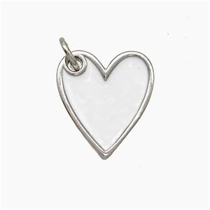Copper Heart Pendant White Enamel Platinum Plated, approx 13-15mm
