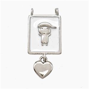 Copper Kids Heart Pendant White Enamel 2loops Platinum Plated, approx 7.5mm, 13-15mm