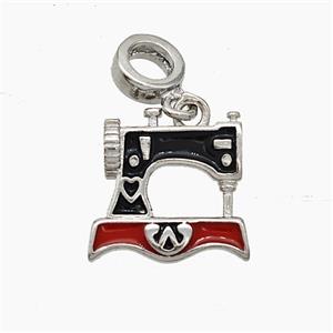 Sewing Machine Charms Copper Pendant Enamel Platinum Plated, approx 14-15mm, 7mm dia