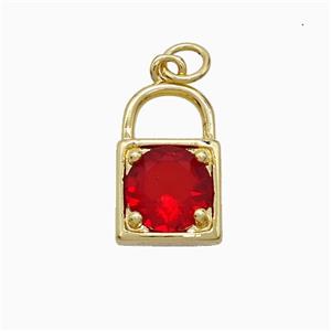 Copper Locket Pendant Pave Red Crystal Glass Gold Plated, approx 10-16mm