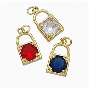 Copper Locket Pendant Pave Crystal Glass Gold Plated Mixed, approx 10-16mm