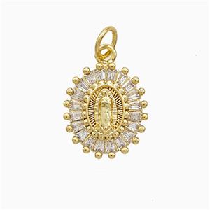 Copper Pendant Pave Zircon, Gold Plated, approx 12-14mm