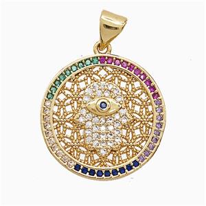 Copper Pendant Pave Zircon, Gold Plated, approx 19mm