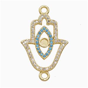 Copper Hamsahand Connector Pave Zirconia Eye 18K Gold Plated, approx 16-20mm