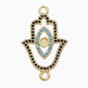Copper Hamsahand Connector Pave Zirconia Eye 18K Gold Plated, approx 16-20mm