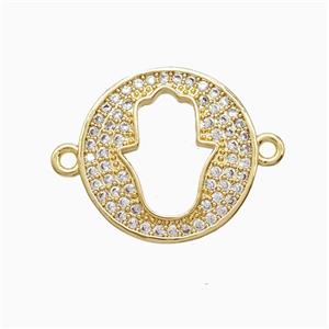 Copper Hamsahand Connector Pave Zirconia Hollow 18K Gold Plated, approx 16mm
