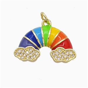 Copper Rainbow Pendant Pave Zirconia Multicolor Enamel Gold Plated, approx 13-20mm