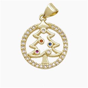 Christmas Tree Charms Copper Pendant Pave Zirconia Gold Plated, approx 17mm
