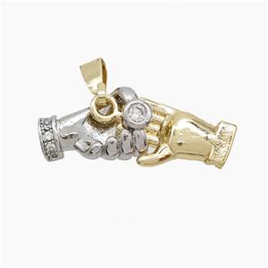 Copper Handshake Pendant Pave Zirconia Platinum Gold Plated, approx 8-20mm