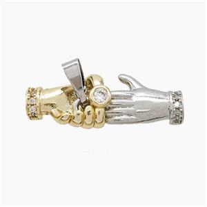 Copper Handshake Pendant Pave Zirconia Platinum Gold Plated, approx 8-20mm
