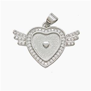 Copper Heart Angel Wings Pave Zirconia Platinum Plated, approx 16-26mm