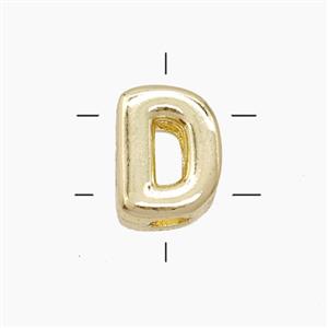 Copper Letter-D Beads 2holes Gold Plated, approx 7-9.5mm