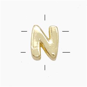 Copper Letter-N Beads 2holes Gold Plated, approx 7-9.5mm