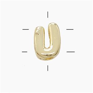 Copper Letter-U Beads 2holes Gold Plated, approx 7-9.5mm