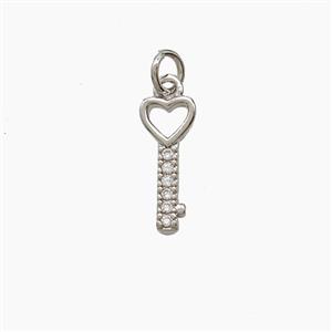 Copper Key Pendant Pave Zirconia Platinum Plated, approx 5-12mm
