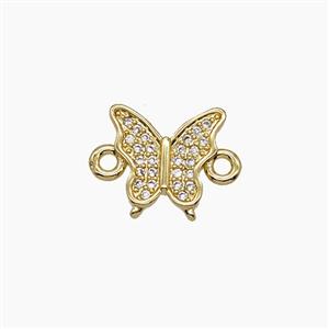 Copper Butterfly Connector Pave Zirconia 18K Gold Plated, approx 11mm