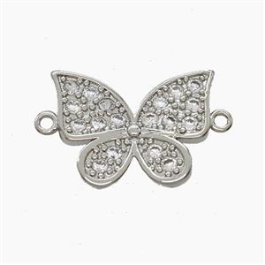 Copper Butterfly Connector Pave Zirconia Platinum Plated, approx 14-18mm