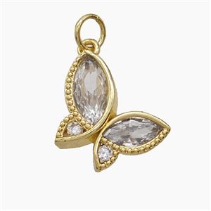 Copper Butterfly Pendant Pave Zirconia 18K Gold Plated, approx 10-16mm