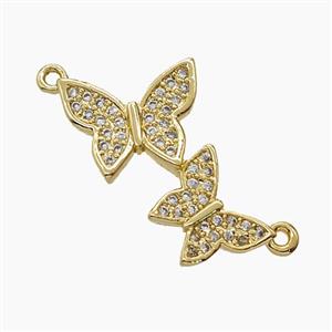 Copper Butterfly Connector Pave Zirconia 18K Gold Plated, approx 12-20mm