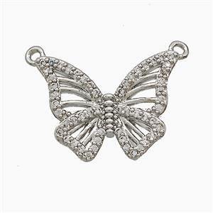 Copper Butterfly Pendant Pave Zirconia 2loops Platinum Plated, approx 15-19mm