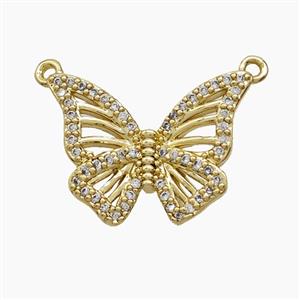 Copper Butterfly Pendant Pave Zirconia 2loops 18K Gold Plated, approx 15-19mm