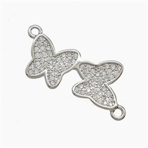 Copper Butterfly Connector Pave Zirconia Platinum Plated, approx 9-20mm