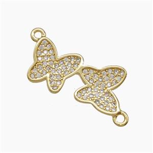 Copper Butterfly Connector Pave Zirconia 18K Gold Plated, approx 9-20mm