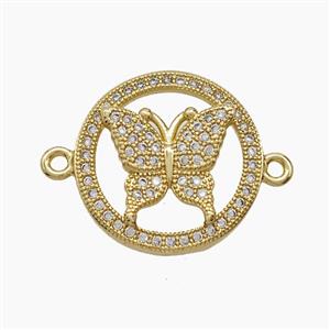 Copper Butterfly Connector Pave Zirconia 18K Gold Plated, approx 17mm