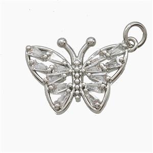 Copper Butterfly Pendant Pave Zirconia Platinum Plated, approx 15-18mm