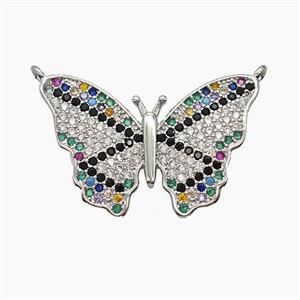 Copper Butterfly Pendant Pave Zirconia 2loops Platinum Plated, approx 18-27mm