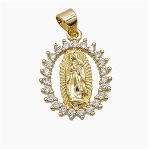 Copper Jesus Pendant Pave Zirconia 18K Gold Plated, approx 15-18mm