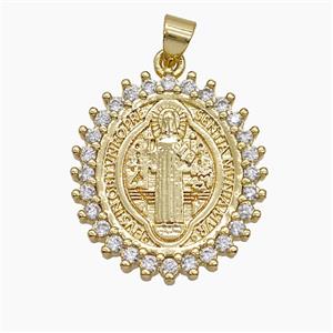 Copper Saint Jude Pendant Pave Zirconia 18K Gold Plated, approx 21-24mm