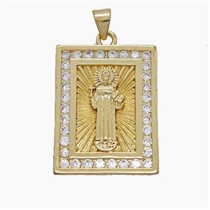 Copper Saint Jude Pendant Pave Zirconia 18K Gold Plated, approx 20-25mm