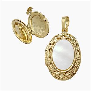 Copper Oval Locket Pendant Pave Shell 18K Gold Plated, approx 16-22mm