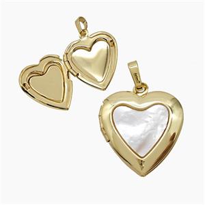 Copper Heart Locket Pendant Pave Shell 18K Gold Plated, approx 20mm