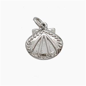 Copper Scallop Shell Pendant Platinum Plated, approx 13mm