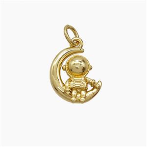 Copper Astronaut And Moon Pendant Gold Plated, approx 11-12mm