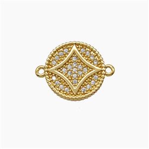 Copper Coin Connector Pave Zirconia 18K Gold Plated, approx 12mm