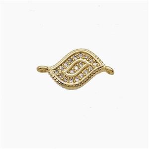 Copper Leaf Connector Pave Zirconia Eye 18K Gold Plated, approx 8-10mm