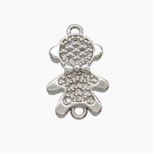 Copper Kids Connector Pave Zirconia Platinum Plated, approx 11-16mm