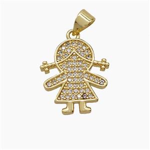 Copper Kids Girls Pendant Pave Zirconia 18K Gold Plated, approx 15-16mm