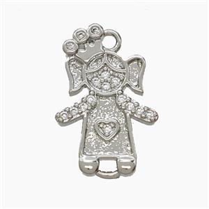 Copper Kids Girls Pendant Pave Zirconia Platinum Plated, approx 11-18mm
